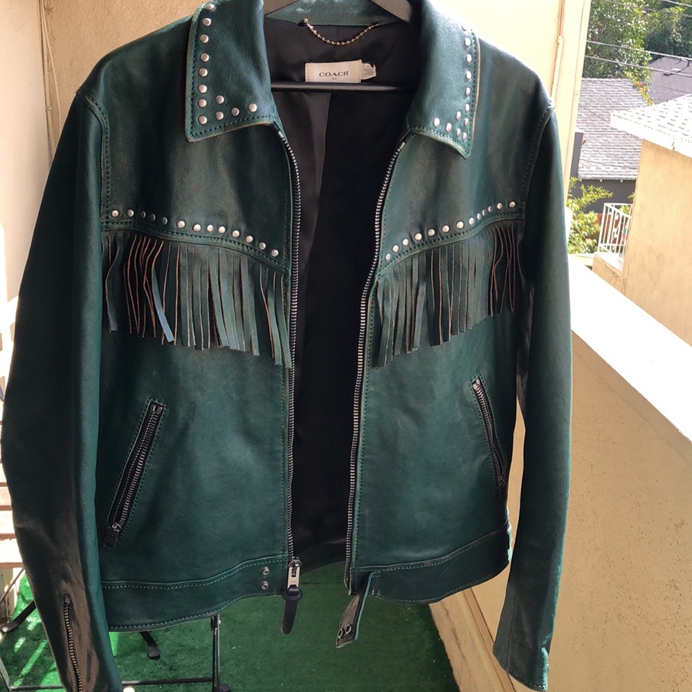 Coach leather green jacket